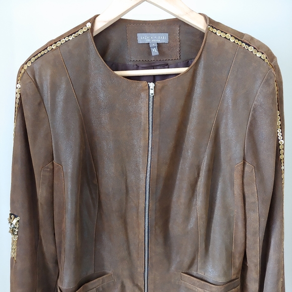 Sachin + Babi For Ankasa Brown Leather Jacket Size 8 - Picture 8 of 16